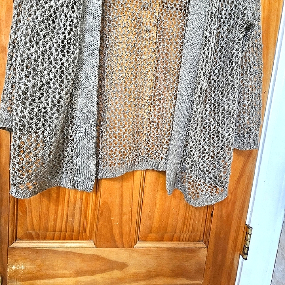 Forever 21 Women's Battle Green Mesh Knit Open Front Cardigan Sweater - Picture 3 of 9